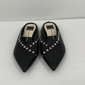 Dolce Vita Ramsay studded slide mule shoe flat silver black leather women 6.5